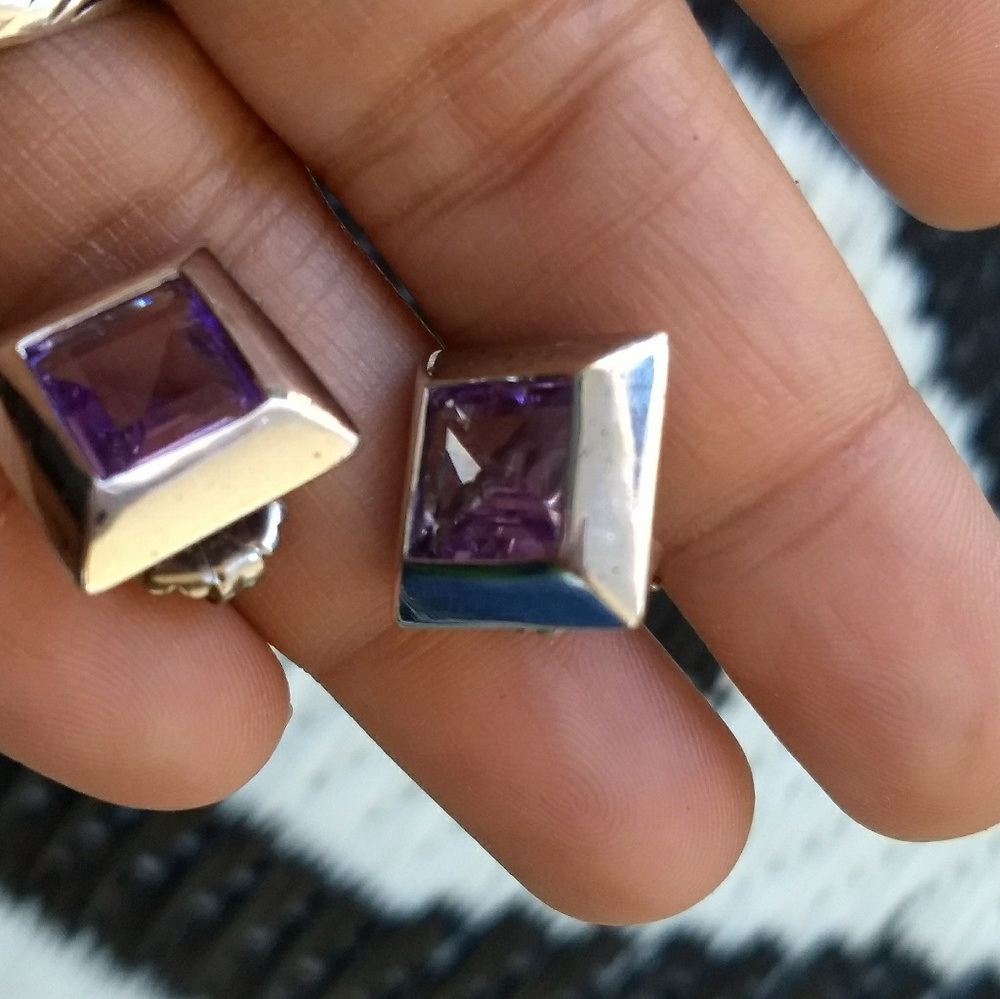 Large Sterling Amethyst earrings studs